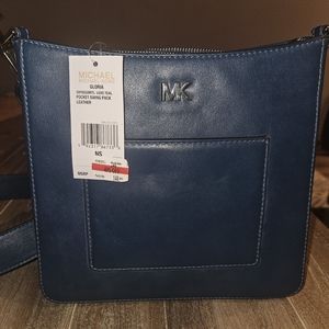 Michael Kors Shoulder Bag Gloria Pocket Swing Pack Leather Luxury Teal New